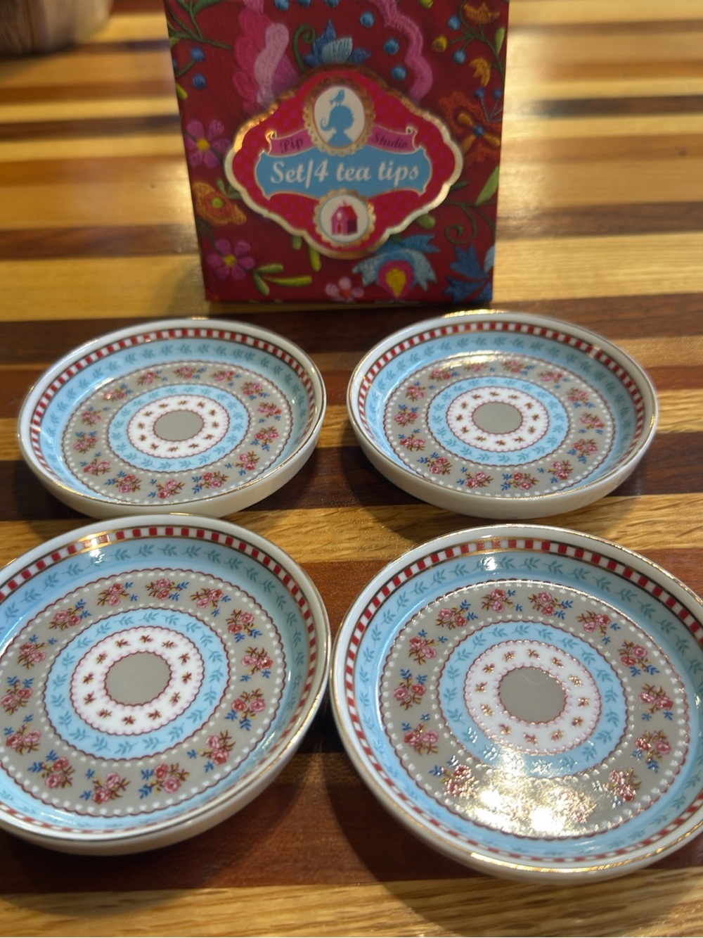Pip Studio Blue & Cream Floral Tea Tip Trays - Set of 4